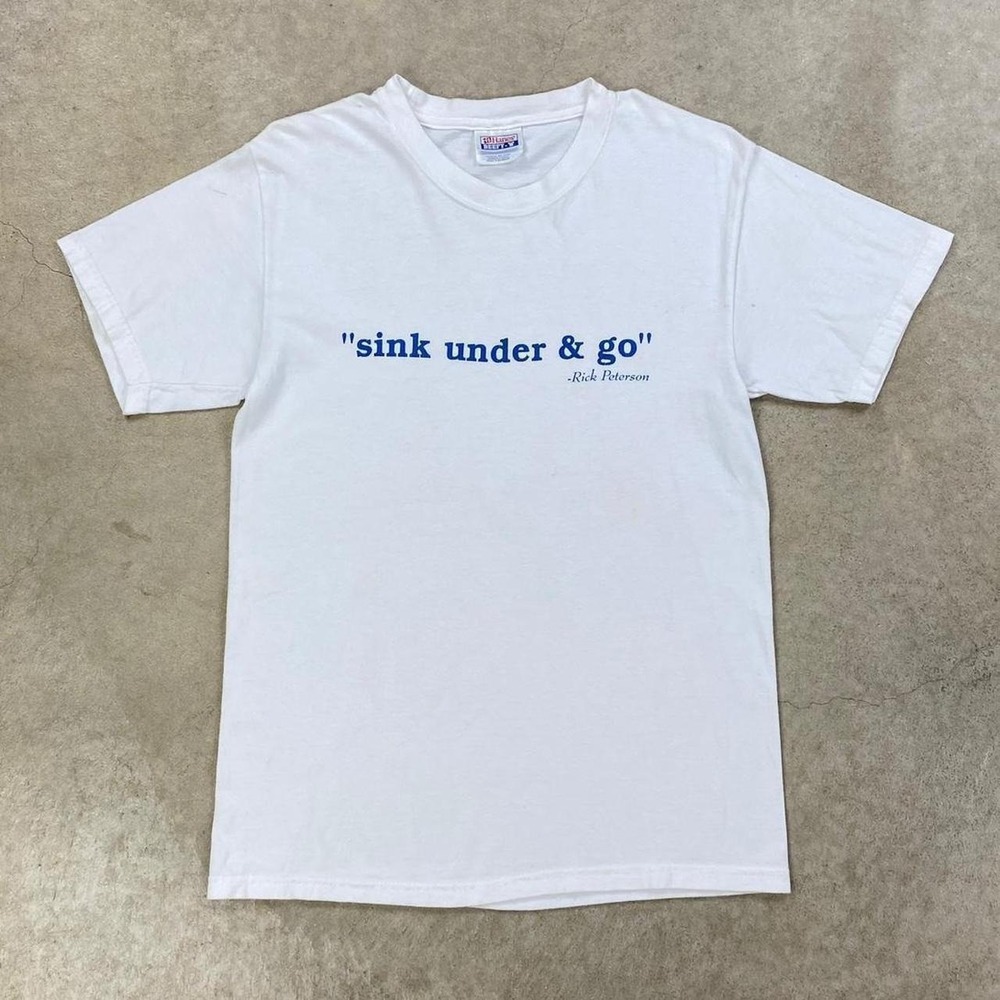 Vintage 90s Sink Under & Go Rick Peterson Shirt Size Small White Quote Saying